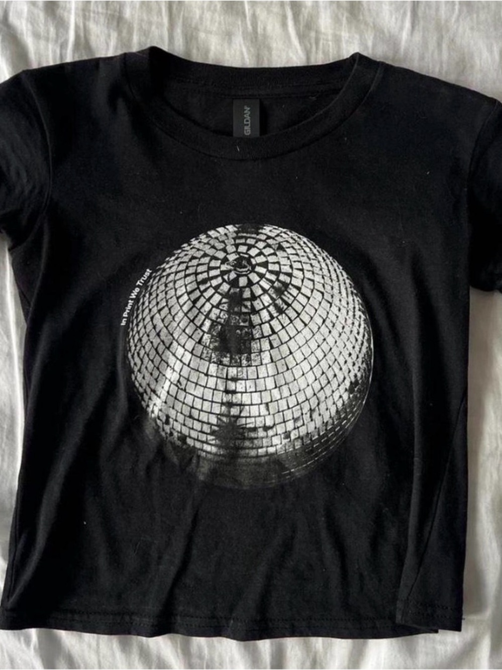 Brandy Melville Black Tee with Silver Disco Ball Graphic!! IN PRINT WE TRUST!!